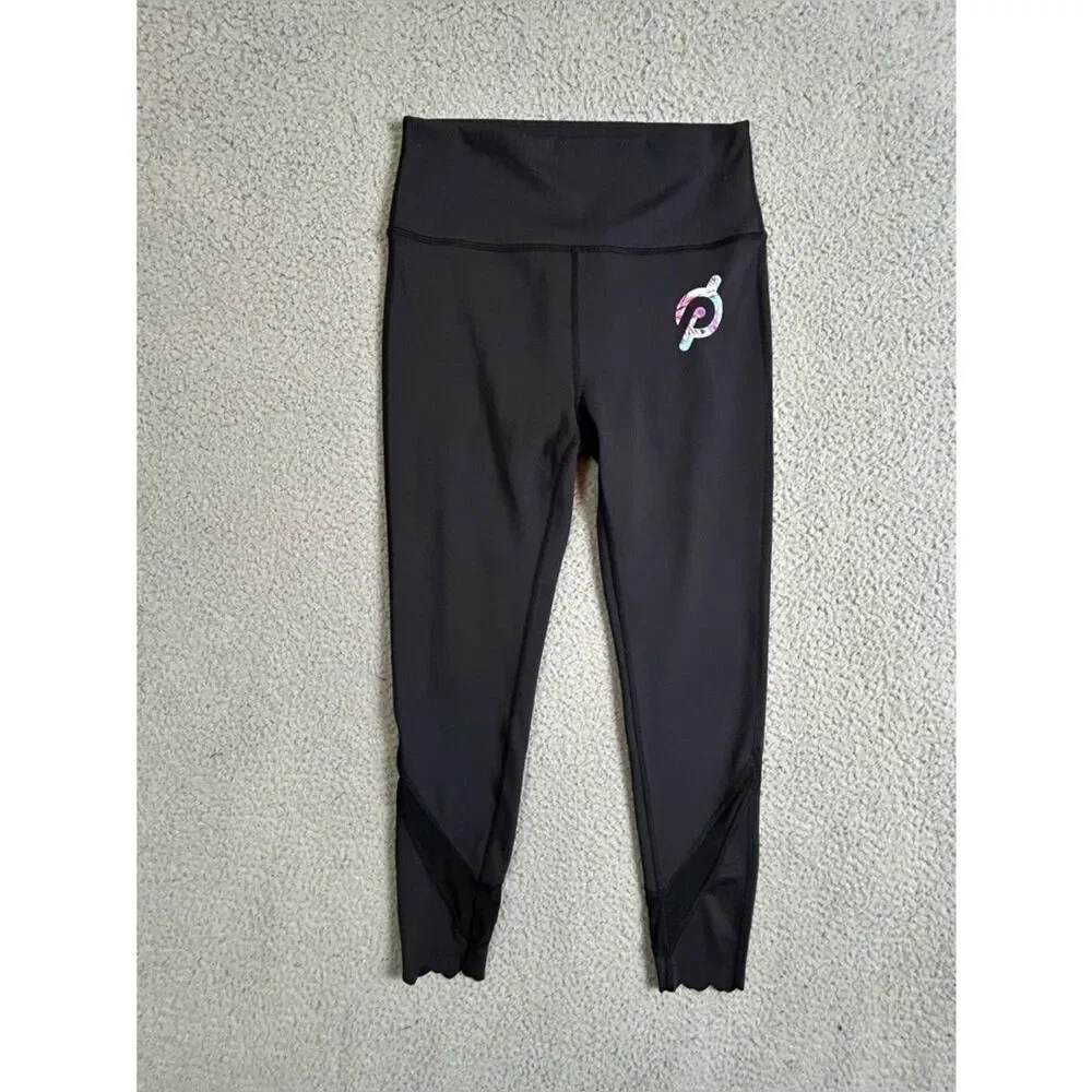 Peloton women’s Black Athletic stretch pants with Mesh and scalloped Trim M